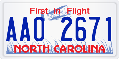 NC license plate AAO2671
