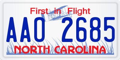 NC license plate AAO2685
