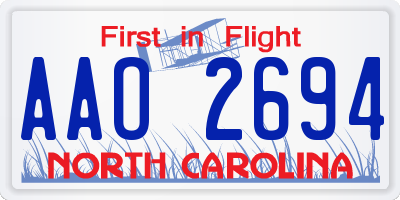 NC license plate AAO2694
