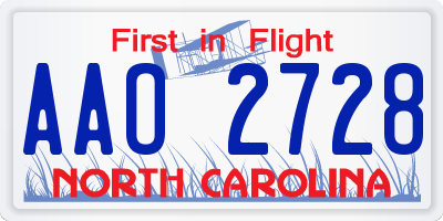 NC license plate AAO2728