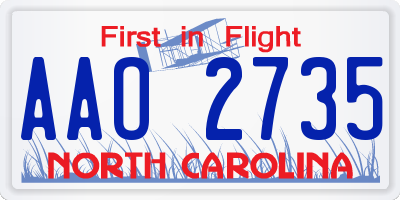 NC license plate AAO2735