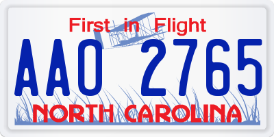 NC license plate AAO2765