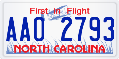 NC license plate AAO2793