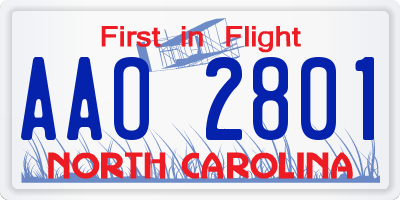 NC license plate AAO2801