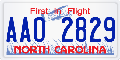 NC license plate AAO2829