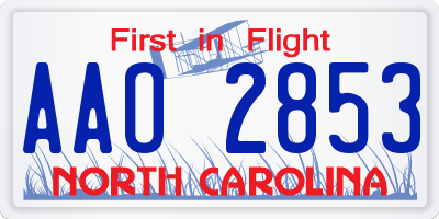 NC license plate AAO2853