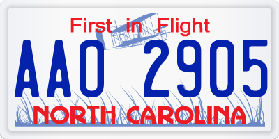 NC license plate AAO2905