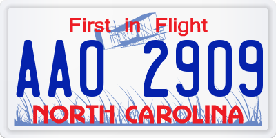NC license plate AAO2909