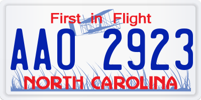 NC license plate AAO2923
