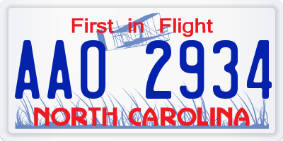 NC license plate AAO2934
