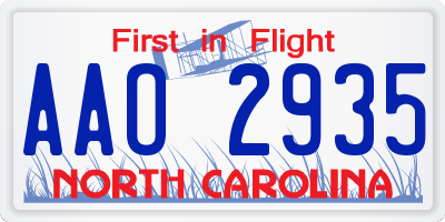 NC license plate AAO2935