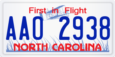 NC license plate AAO2938