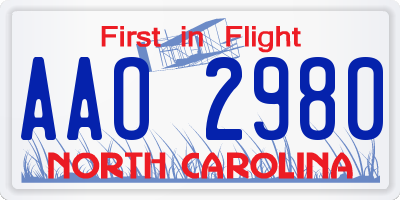 NC license plate AAO2980