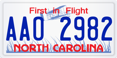 NC license plate AAO2982