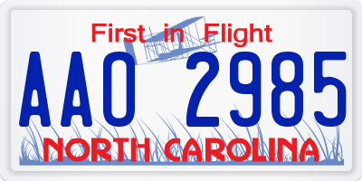 NC license plate AAO2985