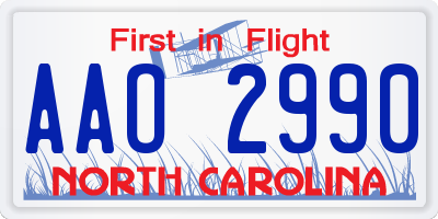 NC license plate AAO2990