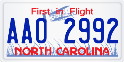 NC license plate AAO2992