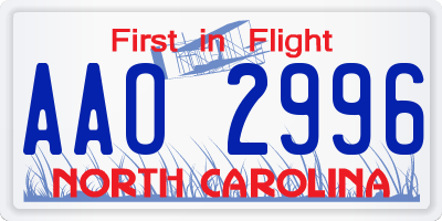 NC license plate AAO2996