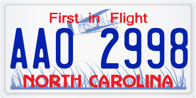 NC license plate AAO2998