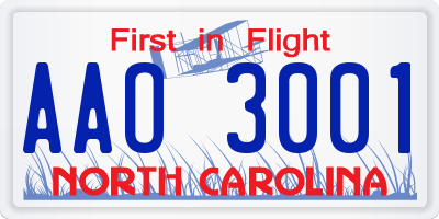 NC license plate AAO3001