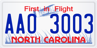 NC license plate AAO3003