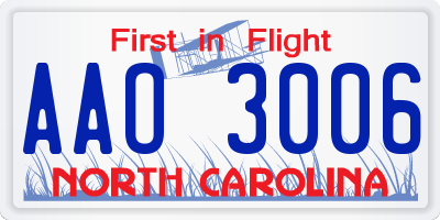 NC license plate AAO3006