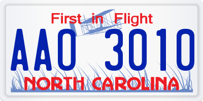 NC license plate AAO3010