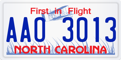 NC license plate AAO3013