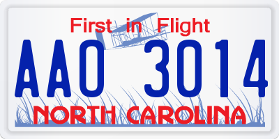 NC license plate AAO3014