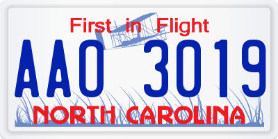 NC license plate AAO3019