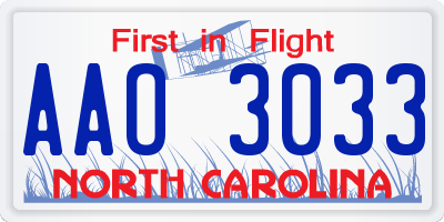 NC license plate AAO3033