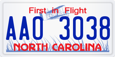 NC license plate AAO3038