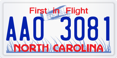 NC license plate AAO3081