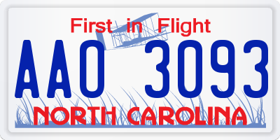 NC license plate AAO3093