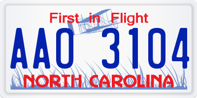 NC license plate AAO3104