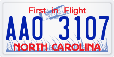NC license plate AAO3107