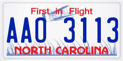 NC license plate AAO3113