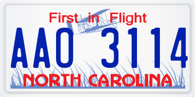 NC license plate AAO3114