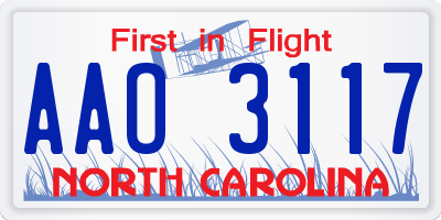 NC license plate AAO3117