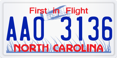 NC license plate AAO3136