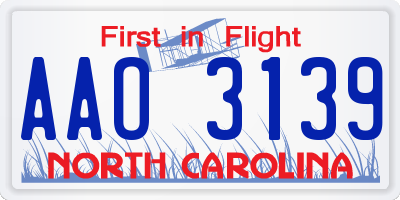 NC license plate AAO3139