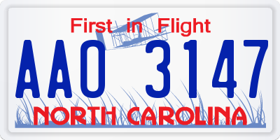 NC license plate AAO3147