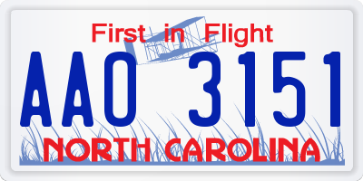 NC license plate AAO3151