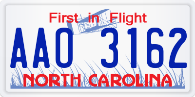 NC license plate AAO3162