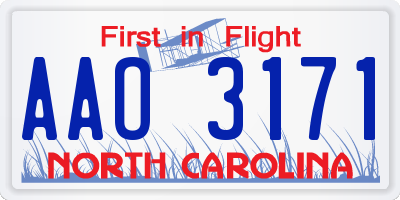 NC license plate AAO3171