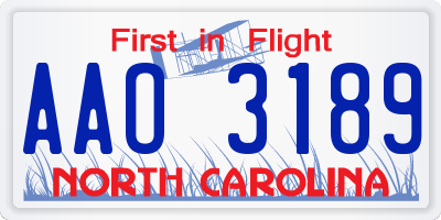 NC license plate AAO3189