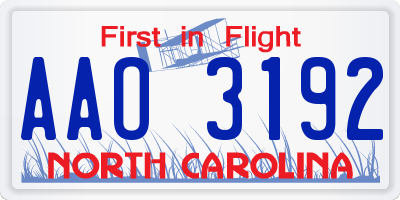 NC license plate AAO3192