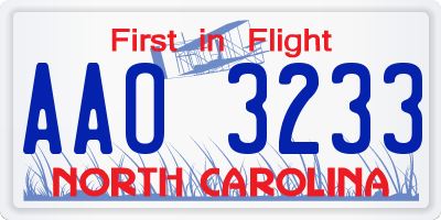 NC license plate AAO3233