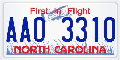 NC license plate AAO3310