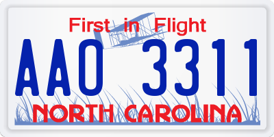 NC license plate AAO3311
